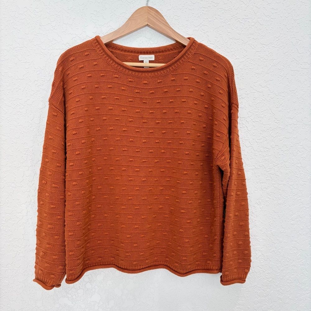 Garnet Hill Bobble Stitch Organic Cotton Linen Sweater Rust Size Small